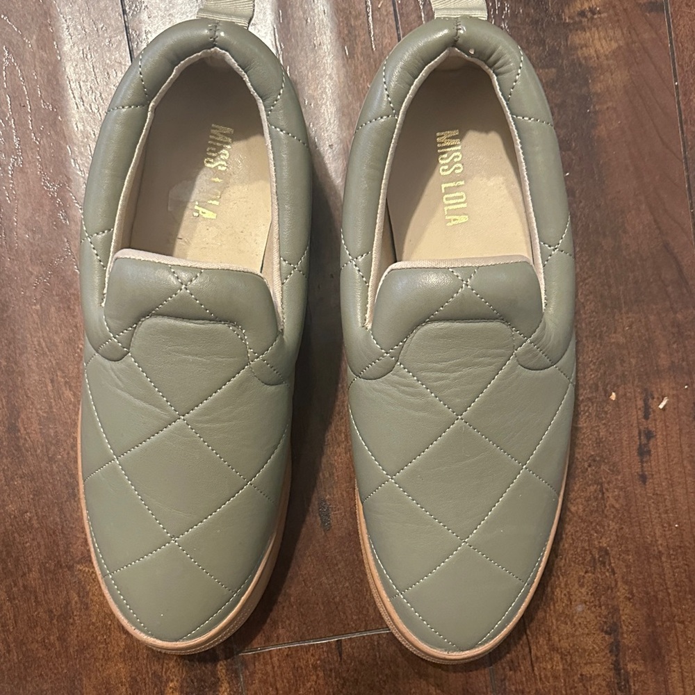 Miss Lola Sage Quilted Loafers